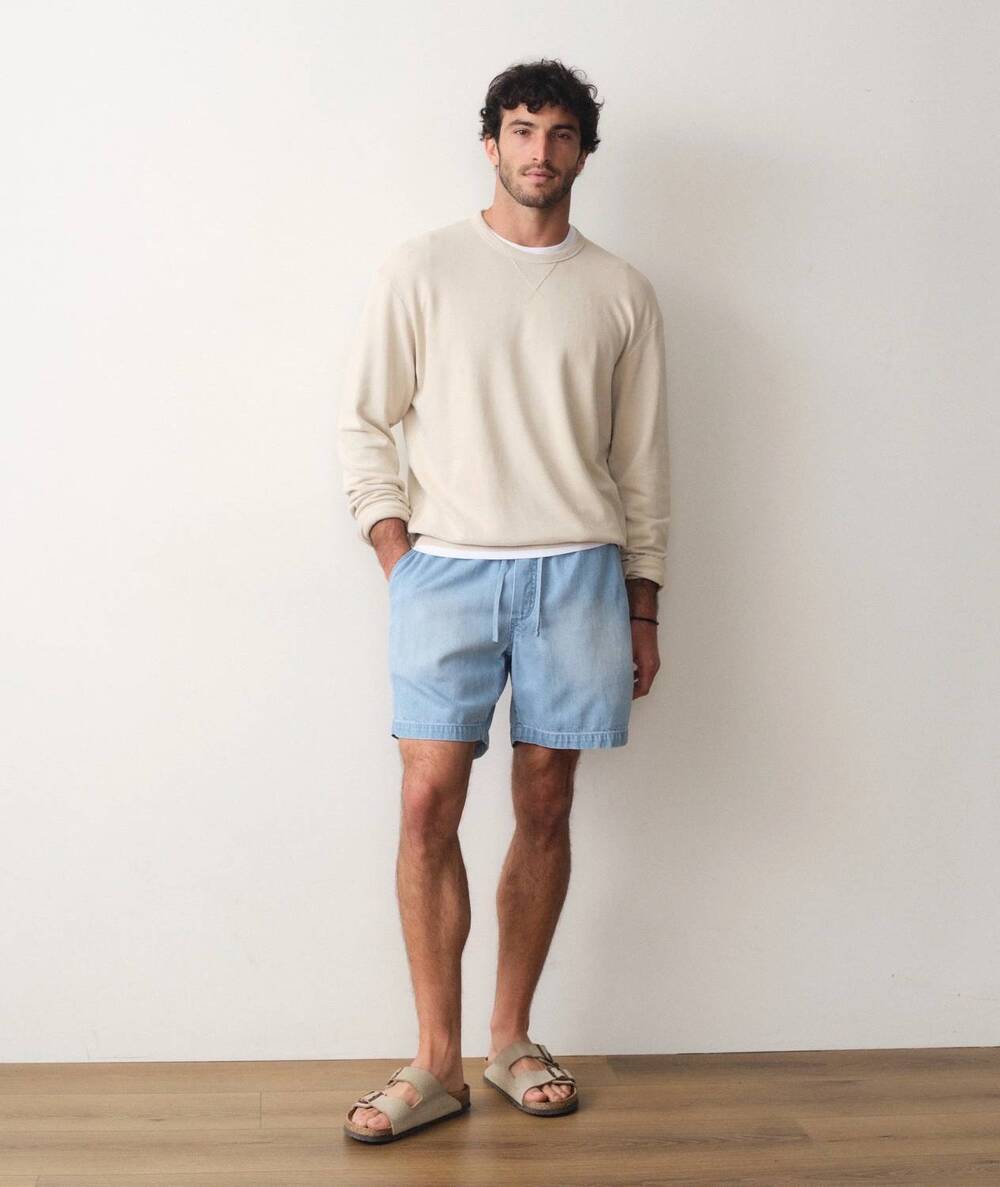 NEW MARINE LAYER saturday pull-on denim shorts in blue